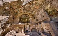 Egritas church with collapsed front wall showing frescos, Ihlara valley