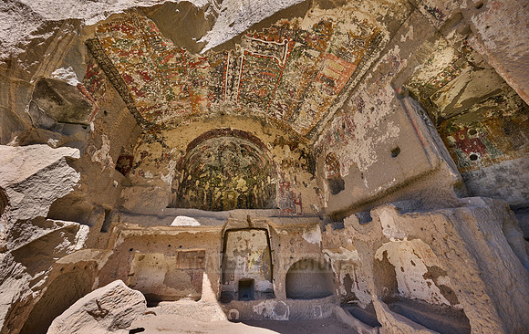 Egritas church with collapsed front wall showing frescos, Ihlara valley