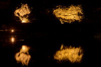 night shot of illuminated Lycian rock tombs in a rock face of Dalyan