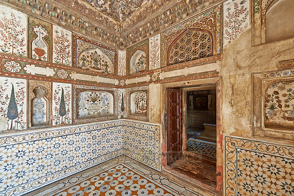 interior shot of brilliant decorated walls and ceiling