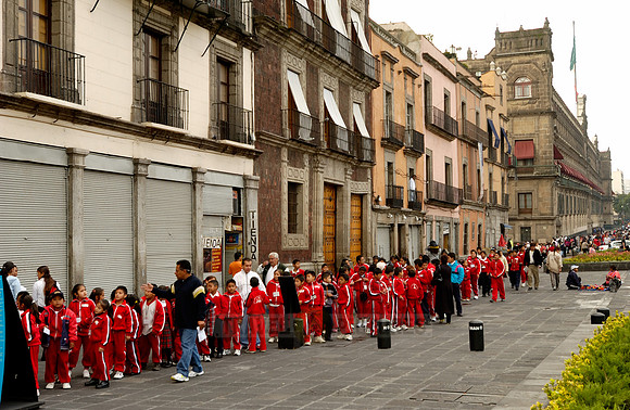 school children waiting for entrance