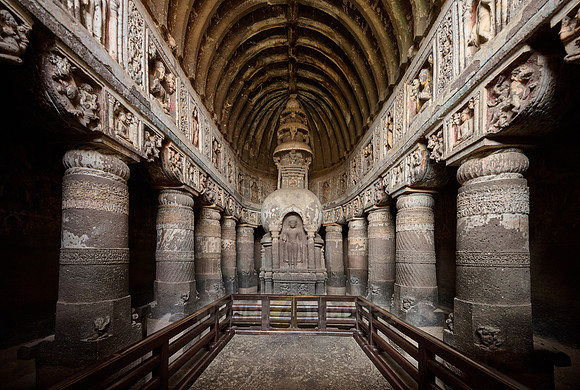 interior shot of Ajanta caves, cave 19