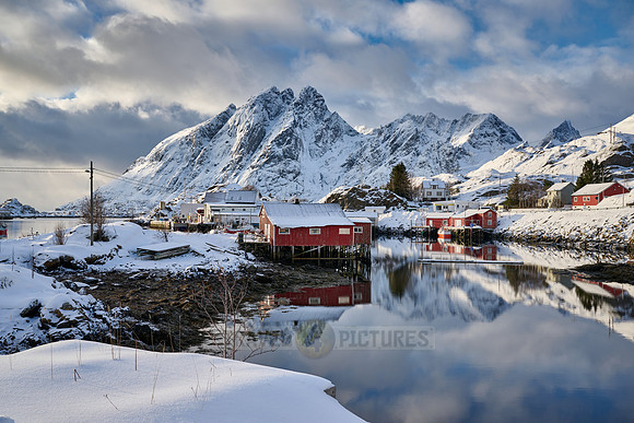 winter landscape at Stjernfjorden with village Sund