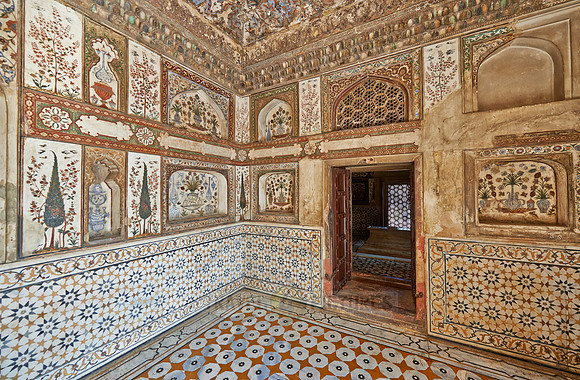 interior shot of brilliant decorated walls and ceiling
