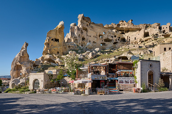 underground dwellings at rock wall of Cavusin