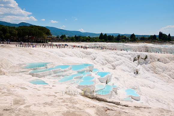 blue pools of Pamukkale travertine terraces