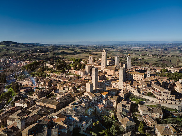 drone shot of medieval town San Gimignano