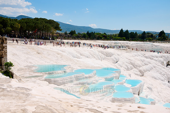 blue pools of Pamukkale travertine terraces