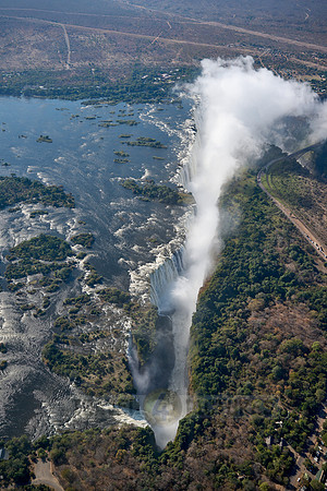 Aerial view from a helicopter of Victoria Falls