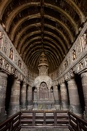 interior shot of Ajanta caves, cave 19