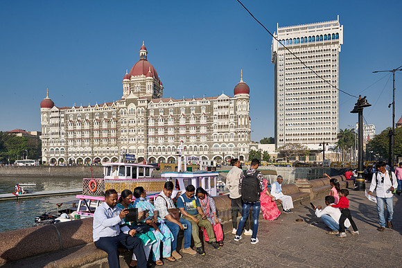 the famous Taj Mahal Palace hotel at the harbour of Mumbai