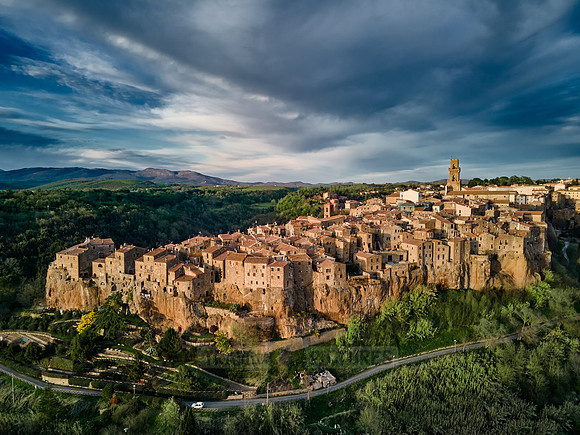 drone shot of medieval town Pitigliano