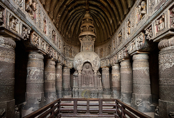 interior shot of Ajanta caves, cave 19