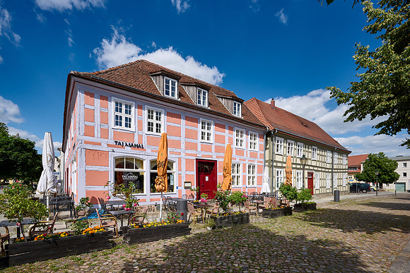typical historic half-timbered houses in Angermuende