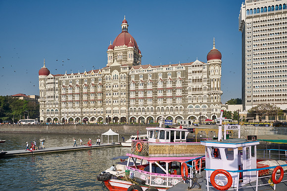 famous Taj Mahal Palace hotel at the harbour of Mumbai