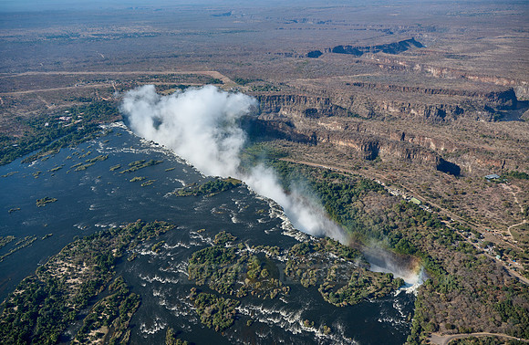 Aerial view from a helicopter of Victoria Falls