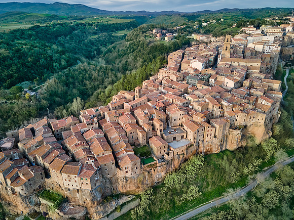 drone shot of medieval town Pitigliano
