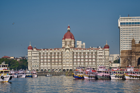 famous Taj Mahal Palace hotel at the harbour of Mumbai