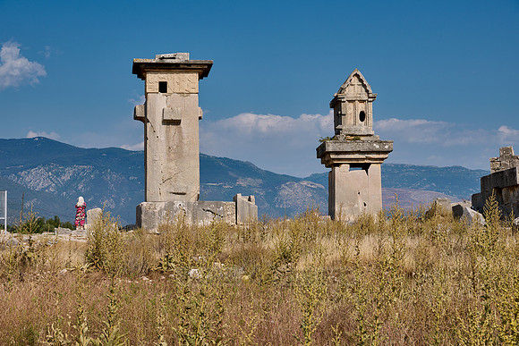 Sarcophagus and Harpy Pillar in ruins of ancient city Xanthos