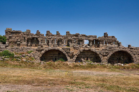 inland city wall in ruins of the Roman city of Side