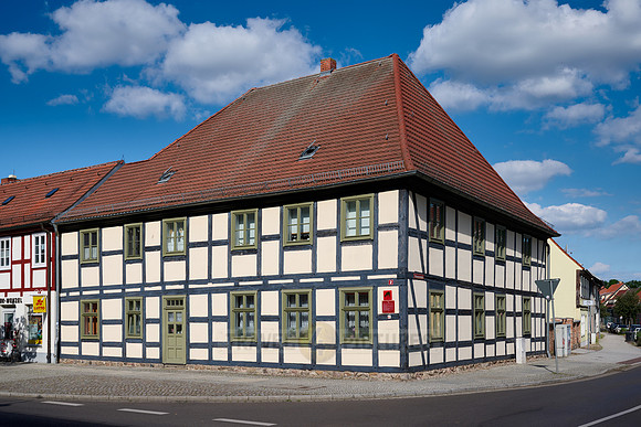typical historic half-timbered houses in Angermuende