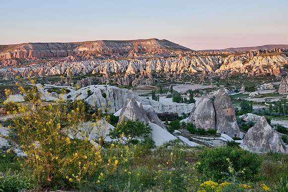 View from sunrise point of Goreme over landscape of Cappadocia