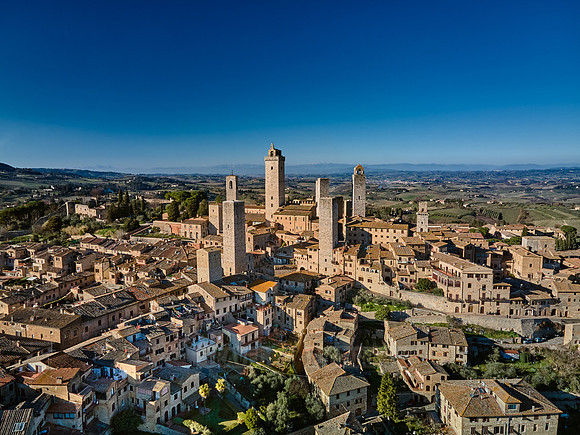 drone shot of medieval town San Gimignano