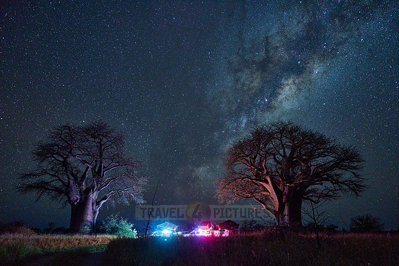 Night shot with Milky Way and Baobabs and camper at Baines Campsite 2