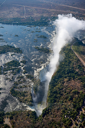 Aerial view from a helicopter of Victoria Falls