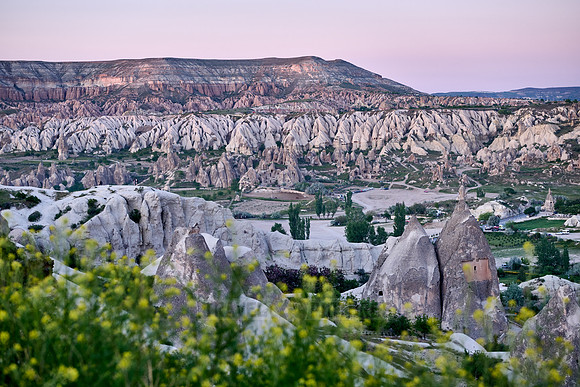 View from sunrise point of Goreme over landscape of Cappadocia