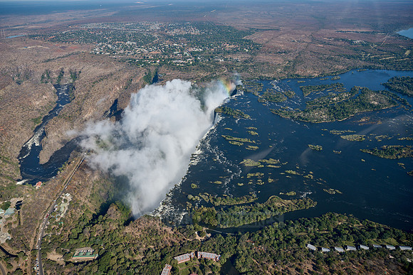 Aerial view from a helicopter of Victoria Falls