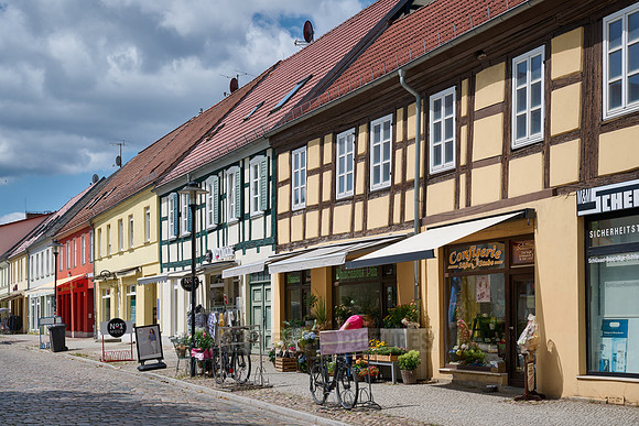 typical historic half-timbered houses in Templin