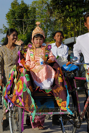colourful procession because of children starting a monks live
