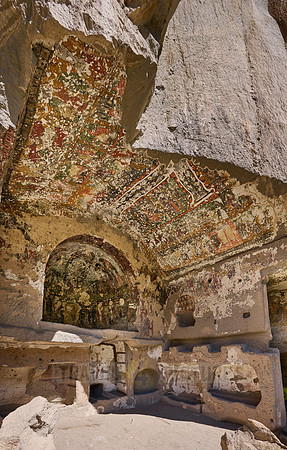 Egritas church with collapsed front wall showing frescos, Ihlara valley