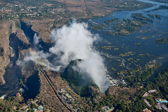Aerial view from a helicopter of Victoria Falls