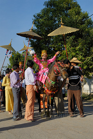 colourful procession because of children starting a monks live