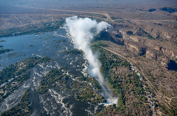 Aerial view from a helicopter of Victoria Falls