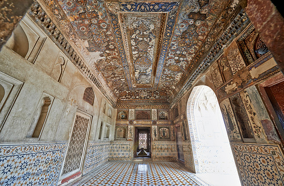 interior shot of brilliant decorated walls and ceiling
