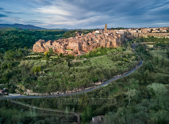 drone shot of medieval town Pitigliano