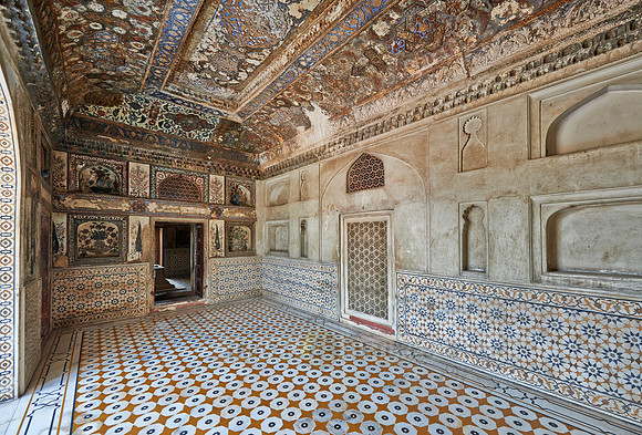 interior shot of brilliant decorated walls and ceiling