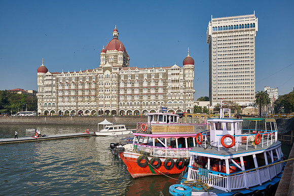 famous Taj Mahal Palace hotel at the harbour of Mumbai