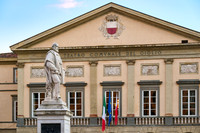 Statue of Giuseppe Garibaldi in front of Teatro del Giglio in Lucca