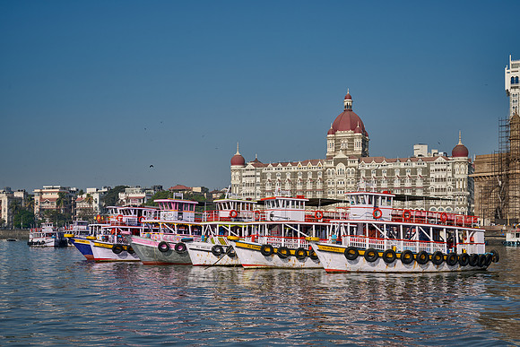 famous Taj Mahal Palace hotel at the harbour of Mumbai
