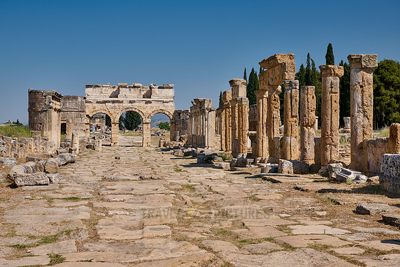 main street with Frontinus Gate or Nothern Gate in Greek Hierapolis
