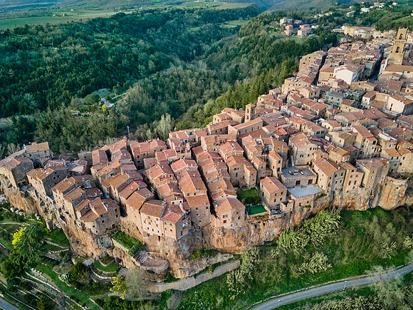 drone shot of medieval town Pitigliano