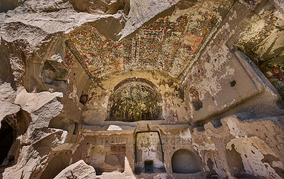 Egritas church with collapsed front wall showing frescos, Ihlara valley
