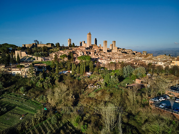 drone shot of medieval town San Gimignano
