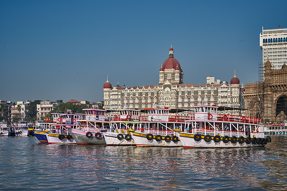 famous Taj Mahal Palace hotel at the harbour of Mumbai