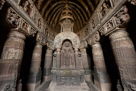 interior shot of Ajanta caves, cave 19