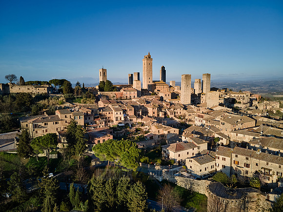drone shot of medieval town San Gimignano